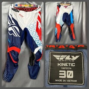 Vintage Fly Racing Kinetic Trifecta Motocross Pants Size 30 White/Red/Blue 2016